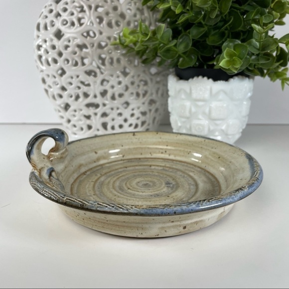Blue Beige Stoneware Pottery Dish Handle - Picture 11 of 14